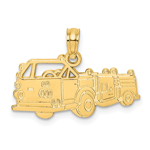 fire truck necklace pendant in 14k gold