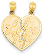 I Love You 2 Piece Break-Apart Heart Necklace, 14K Gold