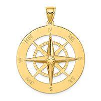 large 14k gold compass pendant for men