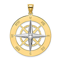 large 14k two-tone gold compass pendant