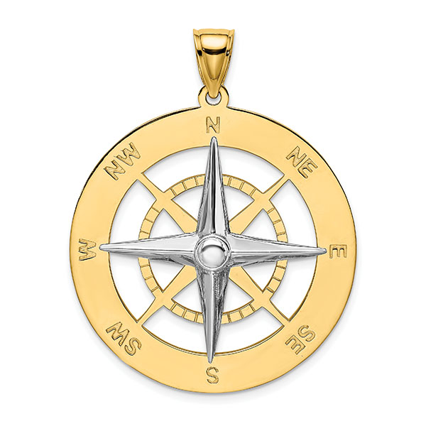 large 14k two-tone gold compass pendant