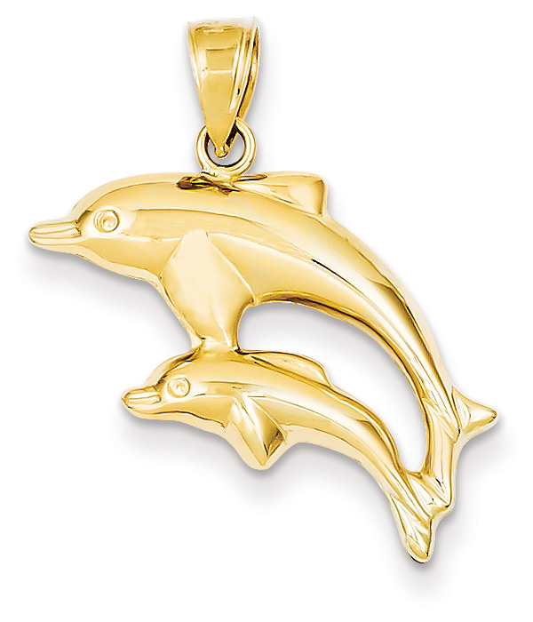 Mamma Dolphin with Baby Dolphin Pendant 14K Gold