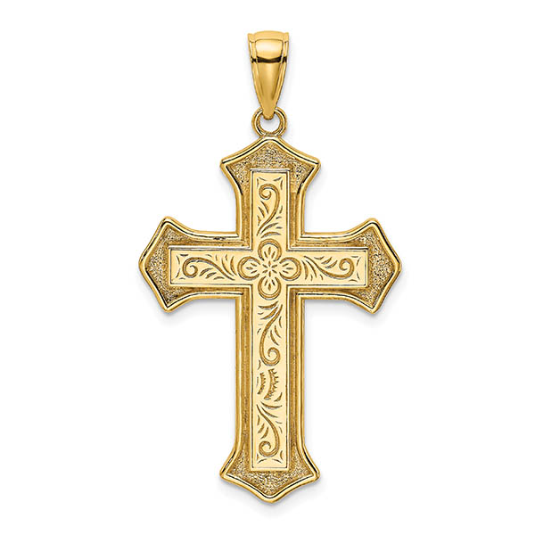 men's 14k gold paisley etched cross pendant