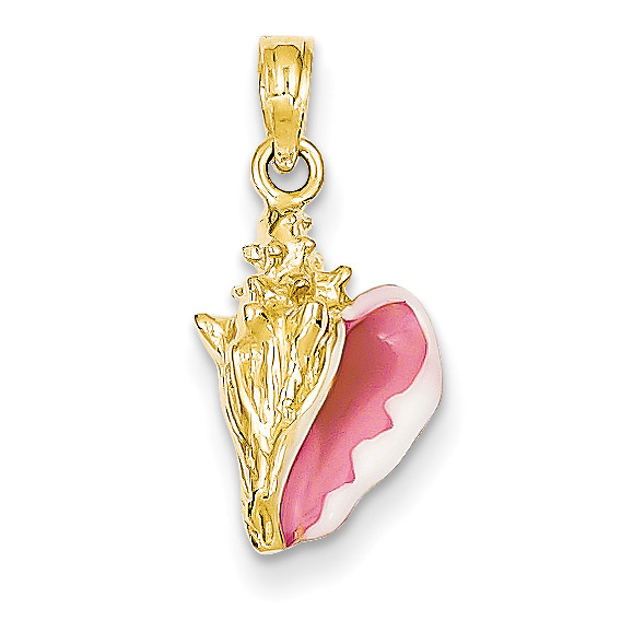 Pink Enameled Conch Shell Pendant in 14K Gold
