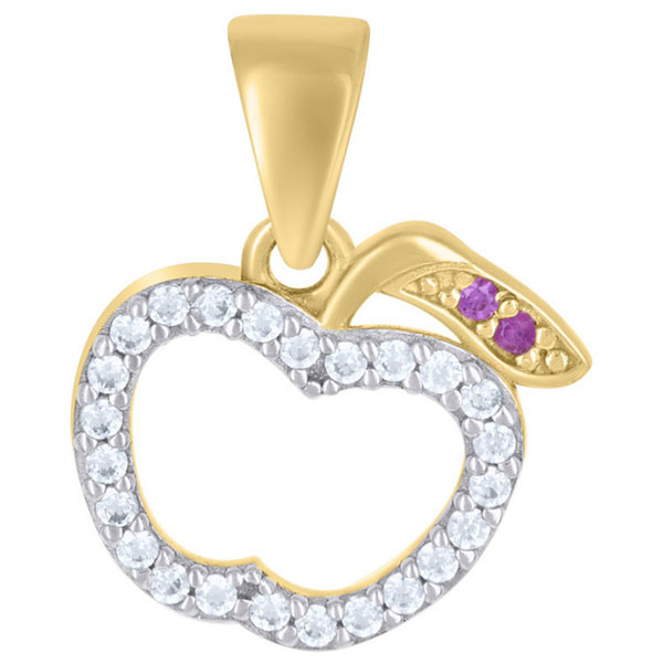 small 14k apples of gold pendant with white and purple CZ