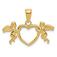 Two Angels Heart Pendant, 14K Gold