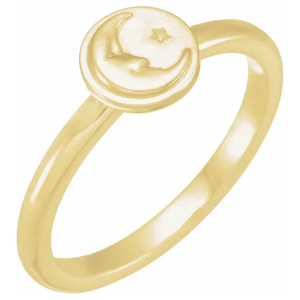 14k gold crescent moon and star ring