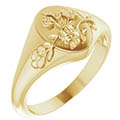 10k or 14k gold floral oval signet ring for women