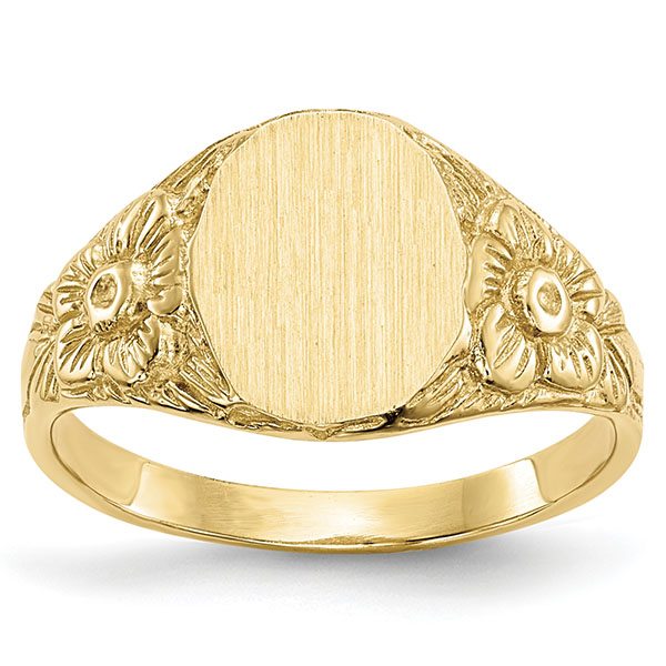 14K Gold Flower Engravable Signet Ring for Women