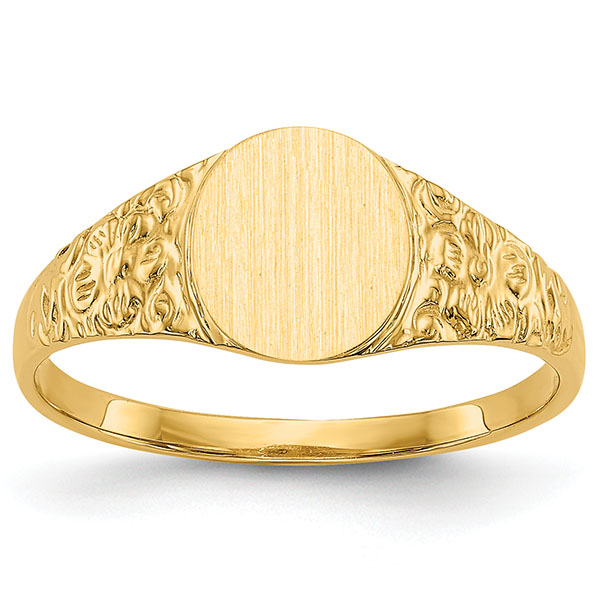 14K Gold Women's Engravable Floral Scroll Initial Signet Ring