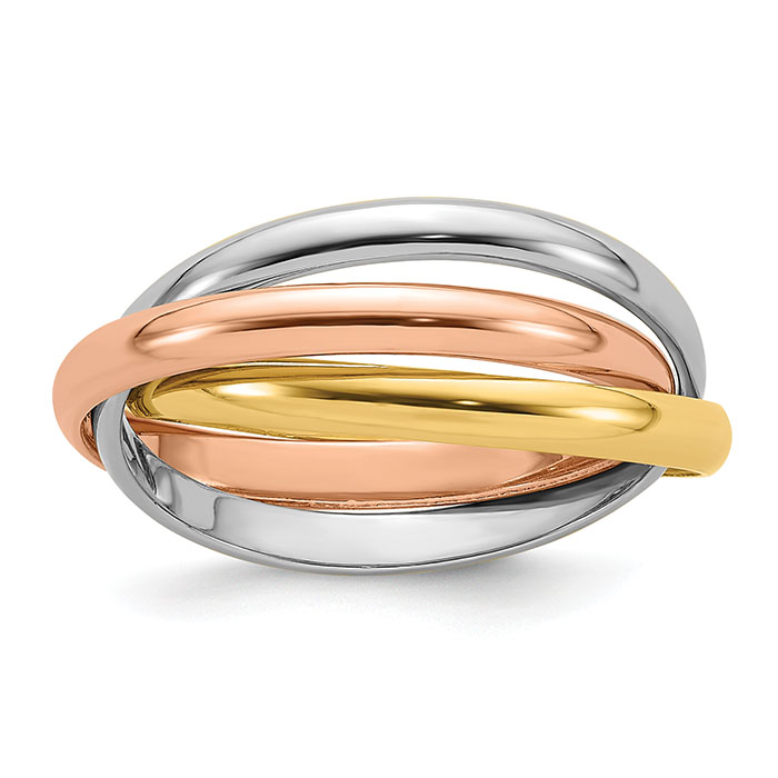 14K Tri-Color Gold Triple Rolling Ring Set