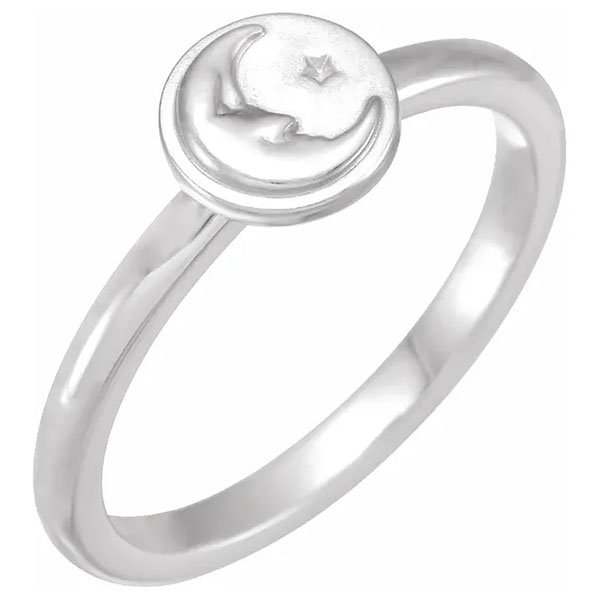 14k white gold crescent moon and star ring