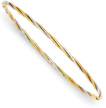 14K Tri-Color Gold Twisted Bangle Bracelet