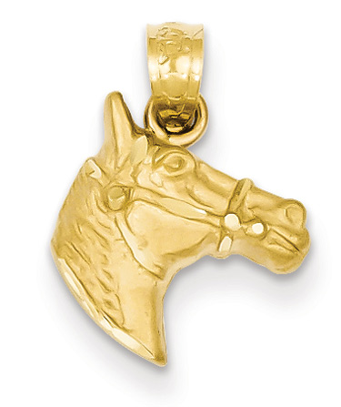 14k Yellow Gold Polished Cut-Out Open Horse Head Pendant 32x24mm 