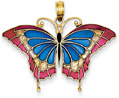 Red and Blue Wings Butterfly Pendant in 14K Gold