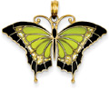 Green and Black Wings Butterfly Pendant in 14K Gold