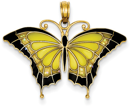 Black and Yellow Butterfly Wings Pendant in 14K Gold