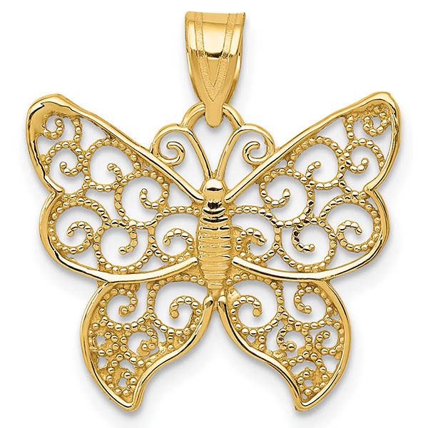 Filigree Butterfly Pendant in 14K Yellow Gold
