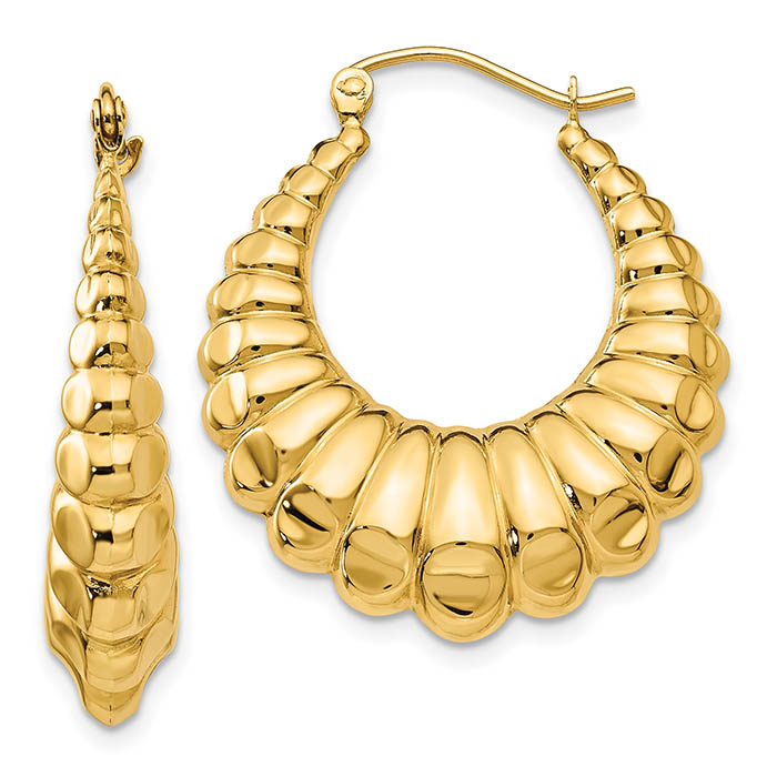 Polished Scalloped Hoop Design Earrings in 14K Gold