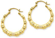 Medium Bamboo Gold Hoop Earrings in 14K Yellwo Gold