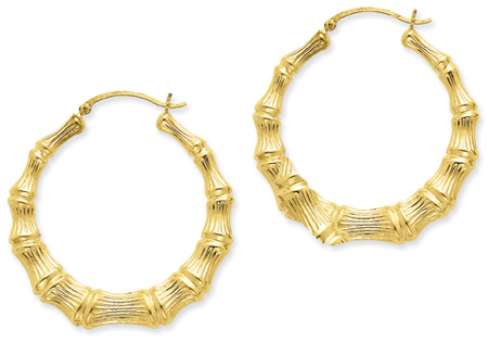 Medium Bamboo Hoop Earrings in 14K Gold