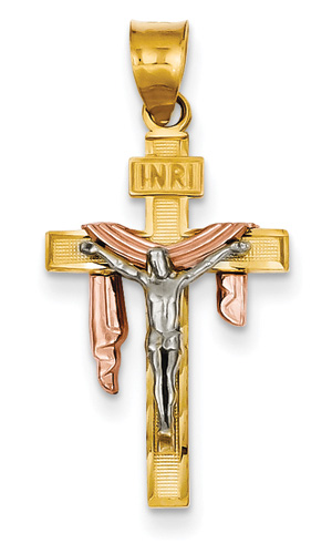 14K Tri-Color Gold Crucifix Pendant with Robe