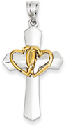 Intertwined Hearts Cross Pendant, 14K Two-Tone Gold