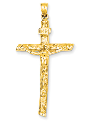INRI Crucifix Pendant in 14K Yellow Gold