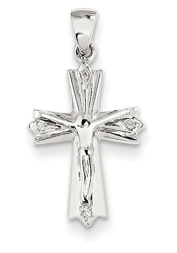 Small Diamond Crucifix Necklace, 14K White Gold