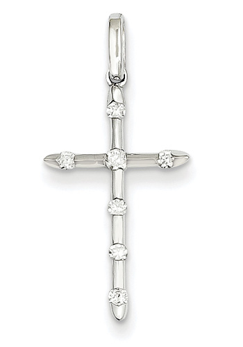Staggered Diamond Cross Necklace, 14K White Gold