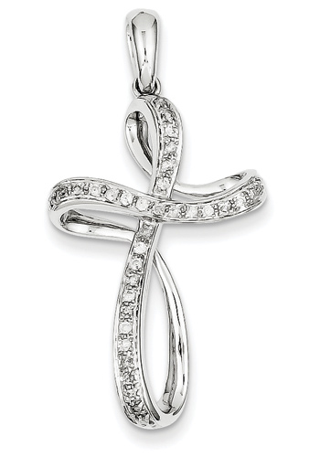 Diamond Swirl Cross Necklace, 14K White Gold