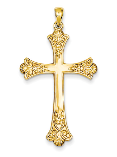 P002 Genuine 9K Solid Yellow Gold ORNATE Crucifix Cross Pendant Fleur-de-lis