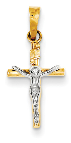 Small Latin Crucifix Pendant, 14K Two-Tone Gold