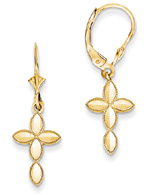 Marquise Cross Earrings, 14K Yellow Gold