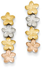 14K Tri-Color Gold Plumeria Flower Earrings