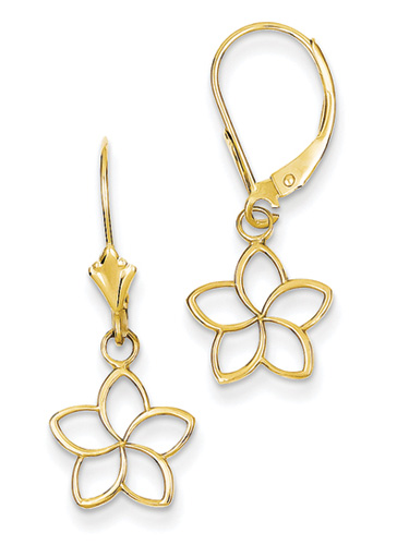 Cut-Out Flower Leverback Earrings, 14K Gold