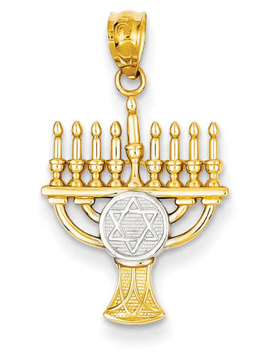Star of David Menorah Pendant in 14K Gold