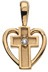 Small Diamond Heart Cross Pendant, 14K Gold