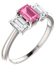 Pink Sapphire Emerald-Cut 1/2 Carat Diamond Ring in 14K White Gold