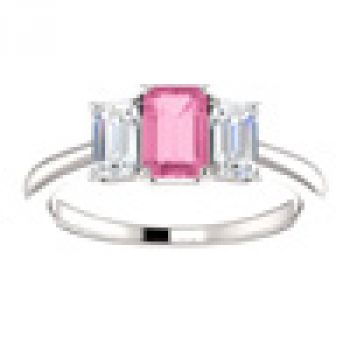 Pink Sapphire Emerald-Cut 1/2 Carat Diamond Ring in 14K White Gold 3