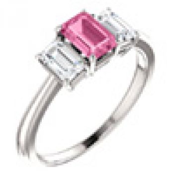 Pink Sapphire Emerald-Cut 1/2 Carat Diamond Ring in 14K White Gold 2