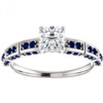 Antique Square Moissanite and Sapphire Ring in 14K White Gold 3