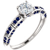 antique square moissanite and blue sapphire ring