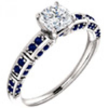 Antique Square Moissanite and Sapphire Ring in 14K White Gold 2