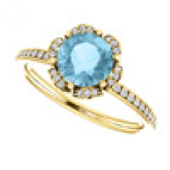 14K Yellow Gold Floral-Inspired Aquamarine and Diamond Ring 3