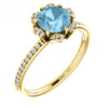 14K Yellow Gold Floral-Inspired Aquamarine and Diamond Ring 2