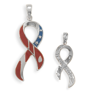 American Flag Ribbon Pendant in Sterling Silver