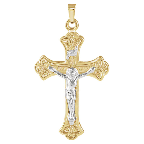 Mens Crucifix Pendant, 14K Two-Tone Gold