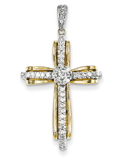 Thou Art My Confidence Diamond Cross Pendant, 14K Two-Tone Gold