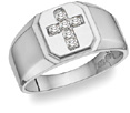 Men's White Topaz Gemstone Cross Ring in Sterling Silver